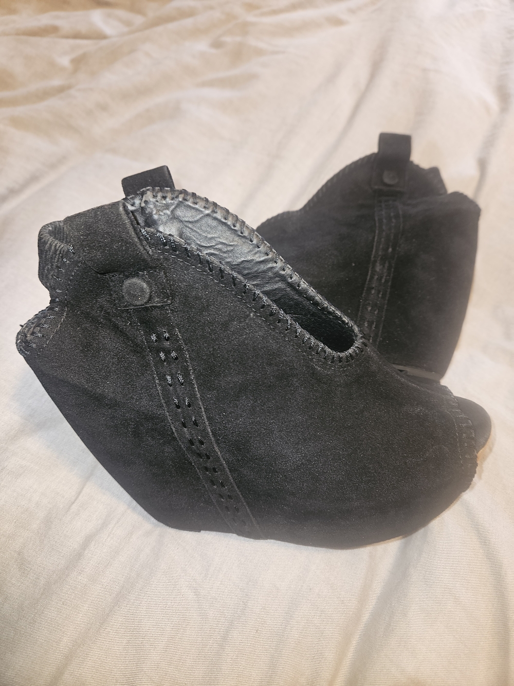 Women's Black Suede Wedge Booties